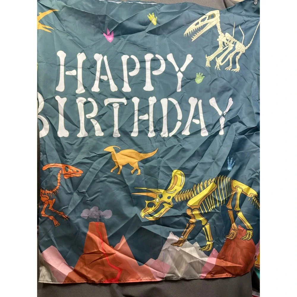 Dinosaur Happy Birthday Party Backdrop Banner Prehistoric Skeleton Decor 68x42